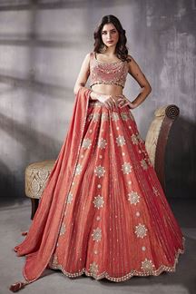Picture of ClassyDark Peach Designer Wedding Lehenga Choli for Wedding and Reception