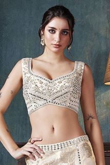 Picture of Flawless Cream Silk Designer Palazzo Suit for Party and Sangeet