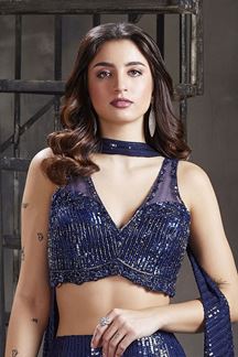 Picture of SurrealNavy Blue Georgette Designer Palazzo Suit for Reception, Engagement, and Party