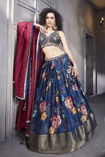 Picture of ArtisticBlue Designer Indo-Western Lehenga Choli for Engagement, Wedding, and Reception