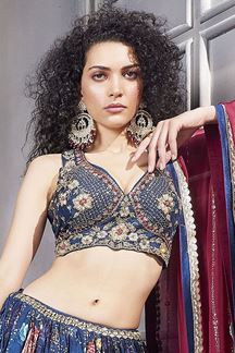 Picture of ArtisticBlue Designer Indo-Western Lehenga Choli for Engagement, Wedding, and Reception