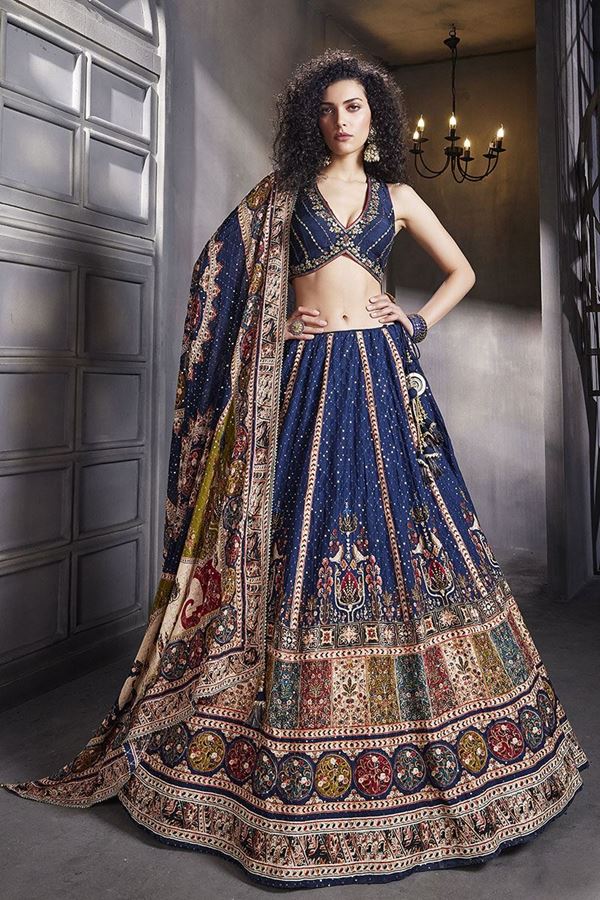 Picture of Attractive Blue Designer Indo-Western Lehenga Choli for Engagement, Wedding, and Reception