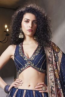 Picture of Attractive Blue Designer Indo-Western Lehenga Choli for Engagement, Wedding, and Reception