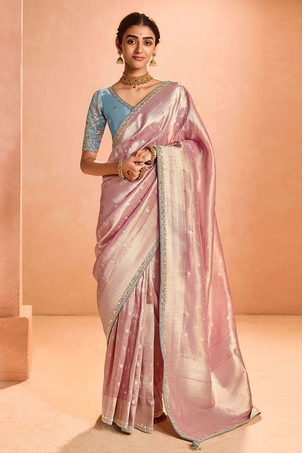 Picture of Creative Tissue Silk Designer Saree for Engagement, Sangeet, Reception, Festivals and Party