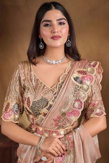 Picture of Heavenly Two Tone Satin Silk Designer Saree for Engagement, Pre-Wedding Shoot, Reception, Party, and Sangeet