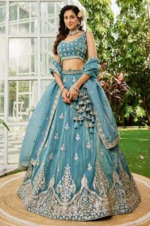 Picture of  Mesmerizing Organza Designer Indo-Western Lehenga Choli for Engagement, Mehendi, and Reception