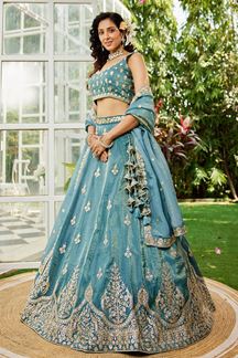 Picture of  Mesmerizing Organza Designer Indo-Western Lehenga Choli for Engagement, Mehendi, and Reception