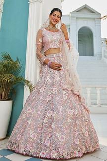 Picture of  Flamboyant Net Designer Indo-Western Lehenga Choli for Engagement and Reception