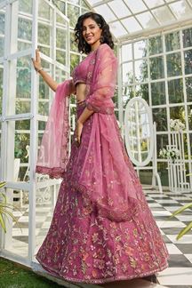 Picture of  Magnificent Net Designer Indo-Western Lehenga Choli for Engagement and Reception