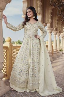 Picture of  Charismatic Cream Chinnon Designer Palazzo Suit for Engagement and Reception