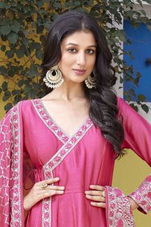 Picture of  Fascinating Pink Silk Designer Anarkali Suit for Engagement, Wedding, and Reception