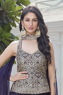 Picture of  Creative Navy Blue Silk Designer Palazzo Suit for Wedding and Reception