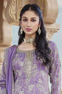 Picture of  Mesmerizing Lavender Silk Designer Palazzo Suit for Engagement and Reception