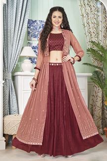 Picture of GlamorousMaroon Designer Indo-Western Lehenga Choli for Festivals, Sangeet, and Reception