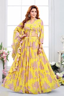 Picture of ExquisiteYellow Designer Indo-Western Lehenga Choli for Party and Sangeet