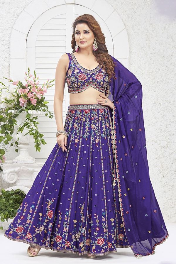Picture of ArtisticBlue Designer Indo-Western Lehenga Choli for Wedding and Reception