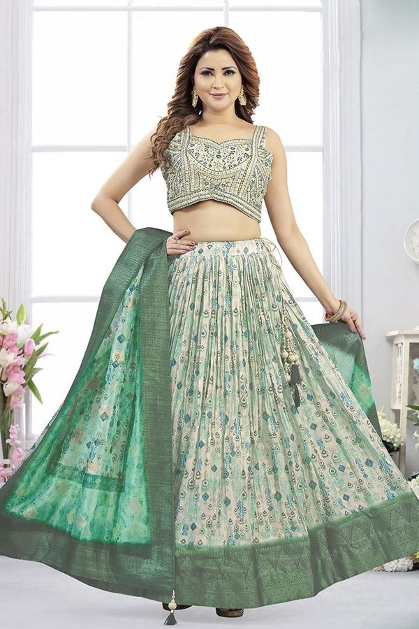 Picture of IrresistibleGreen Designer Indo-Western Lehenga Choli for Mehendi, Sangeet, and Party
