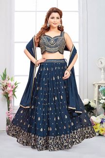 Picture of PrettyNavy Blue Designer Indo-Western Lehenga Choli for Reception, Sangeet and Party