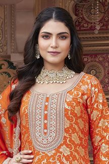 Picture of  Flamboyant Orange Silk Designer Anarkali Suit for Wedding and Reception