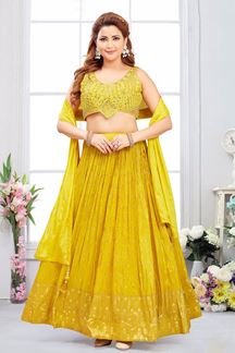 Picture of Classy Yellow Designer Indo-Western Lehenga Choli for Haldi, Festivals, and Party
