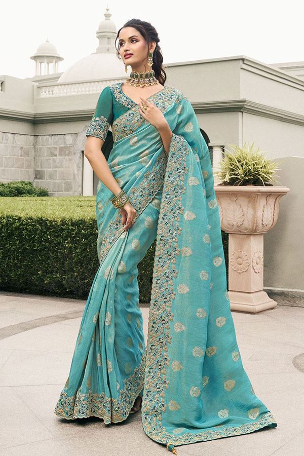 Picture of Exquisite Pure Viscose Tissue Jacquard Designer Saree for Engagement, Party, and Reception