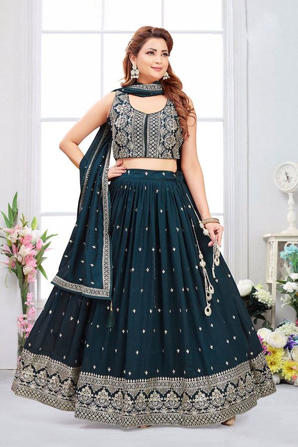 Picture of FashionableTeal Designer Indo-Western Lehenga Choli for Wedding, Reception, Festivals, and Party