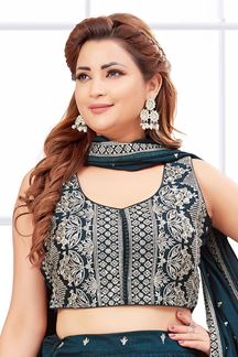 Picture of FashionableTeal Designer Indo-Western Lehenga Choli for Wedding, Reception, Festivals, and Party