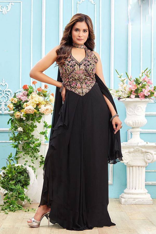 Picture of StrikingBlack Designer Indo-Western Lehenga Choli for Party