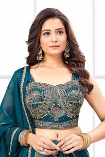 Picture of Mesmerizing Teal Designer Indo-Western Lehenga Choli for Engagement, Reception, Festivals, and Party