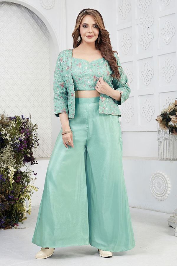 Picture of CharmingSea Green Designer Palazzo Suit for Sangeet and Party