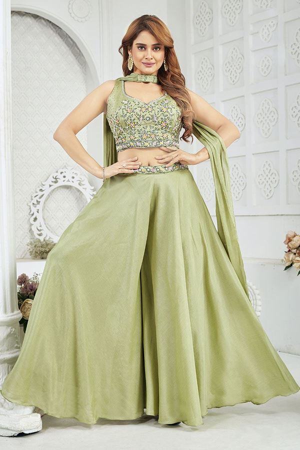 Picture of Lovely Green Designer Palazzo Suit for Engagement, Reception, Sangeet, and Party