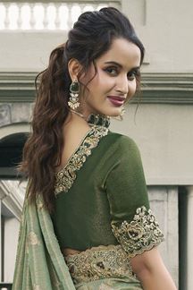 Picture of Beautiful Pure Viscose Tissue Jacquard Designer Saree for Mehendi, Engagement, Party, and Reception