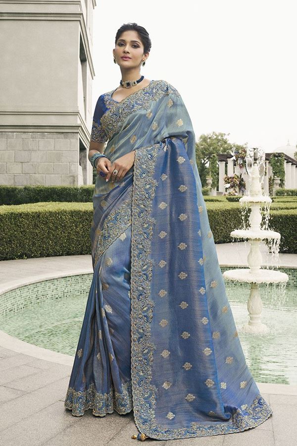 Picture of Magnificent Pure Viscose Tissue Jacquard Designer Saree for Engagement, Party, and Reception