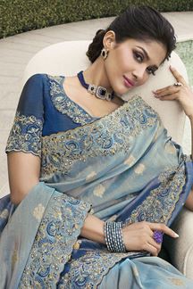 Picture of Magnificent Pure Viscose Tissue Jacquard Designer Saree for Engagement, Party, and Reception