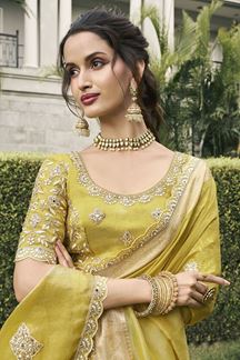 Picture of Impressive Pure Viscose Tissue Jacquard Designer Saree for Haldi, Engagement, Party, and Reception