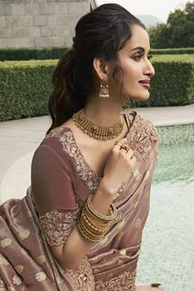 Picture of Astounding Pure Viscose Tissue Jacquard Designer Saree for Sangeet, Engagement, Party, and Reception