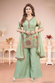 Picture of  Splendid Pista Green Designer Palazzo Suit for Engagement, Sangeet, Party, and Festivals