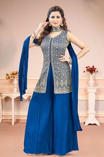 Picture of  Outstanding Navy Blue Designer Palazzo Suit for Engagement, Sangeet, Wedding, Reception, Party, and Festivals