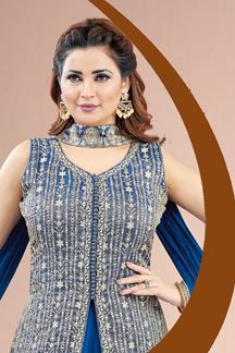 Picture of  Outstanding Navy Blue Designer Palazzo Suit for Engagement, Sangeet, Wedding, Reception, Party, and Festivals