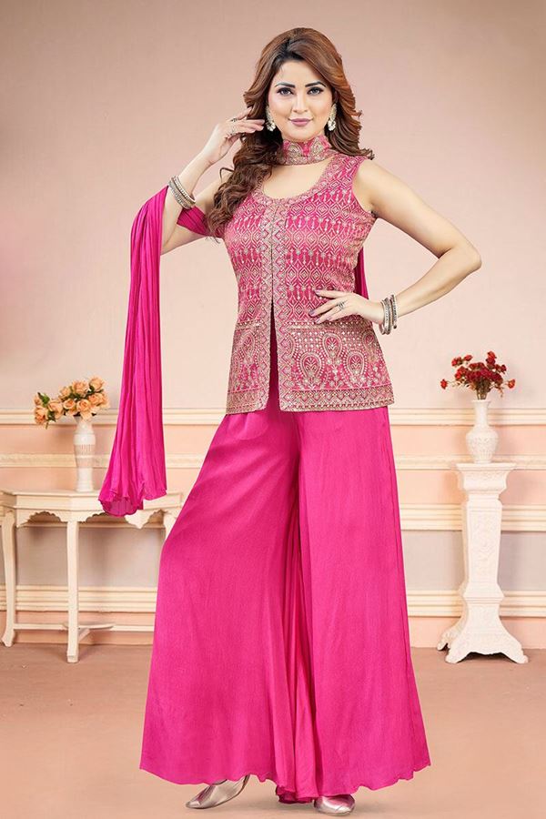 Picture of  Creative Pink Designer Palazzo Suit for Engagement, Sangeet, Wedding, Reception, Party, and Festivals