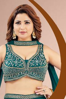 Picture of  Dazzling Teal Designer Palazzo Suit for Engagement, Sangeet, Wedding, Reception, Party, and Festivals