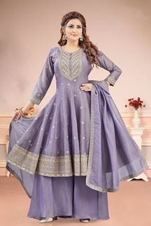 Picture of  Flamboyant Lavender Dola Silk Designer Anarkali Suit for Engagement, Sangeet, Reception, Party and Festivals