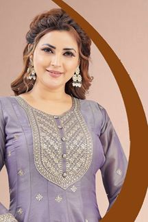 Picture of  Flamboyant Lavender Dola Silk Designer Anarkali Suit for Engagement, Sangeet, Reception, Party and Festivals