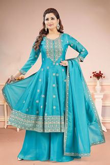 Picture of  Amazing Sky Blue Dola Silk Designer Anarkali Suit for Engagement, Sangeet, Reception, Party and Festivals