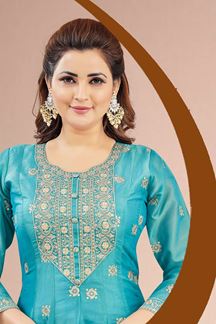 Picture of  Amazing Sky Blue Dola Silk Designer Anarkali Suit for Engagement, Sangeet, Reception, Party and Festivals