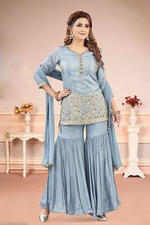 Picture of  Aesthetic Light Blue Designer Gharara Suit for Engagement, Reception, Sangeet, Party, and Festivals