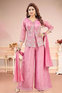Picture of  Enticing Pink Designer Palazzo Suit for Engagement, Sangeet, Party, and Festivals