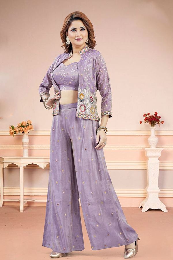 Picture of  Delightful Lavender Designer Palazzo Suit for Engagement, Sangeet, Party, and Festivals