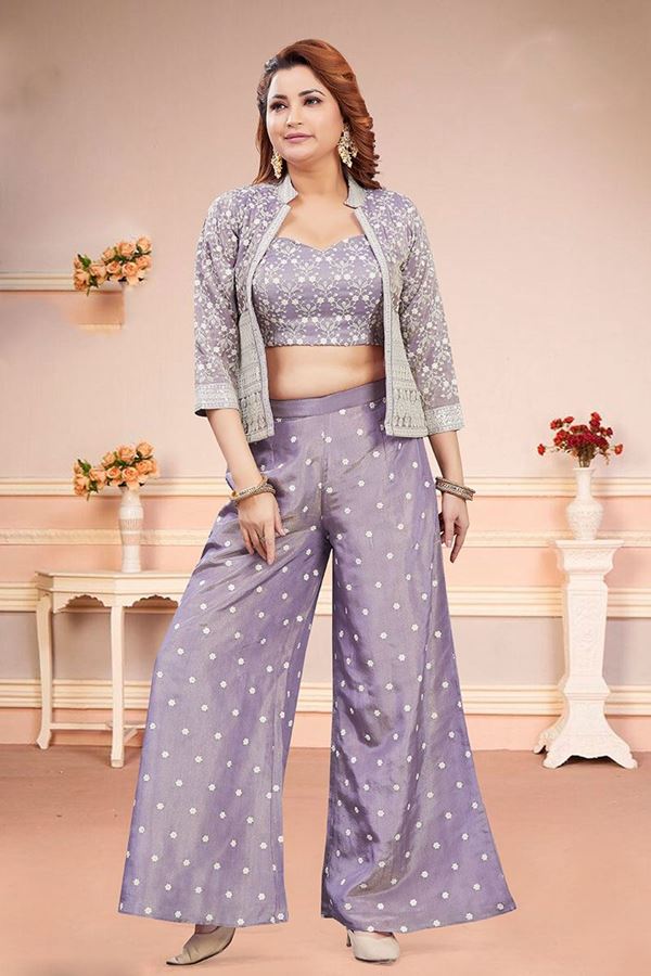 Picture of  Magnificent Purple Designer Palazzo Suit for Sangeet, Party, and Festivals