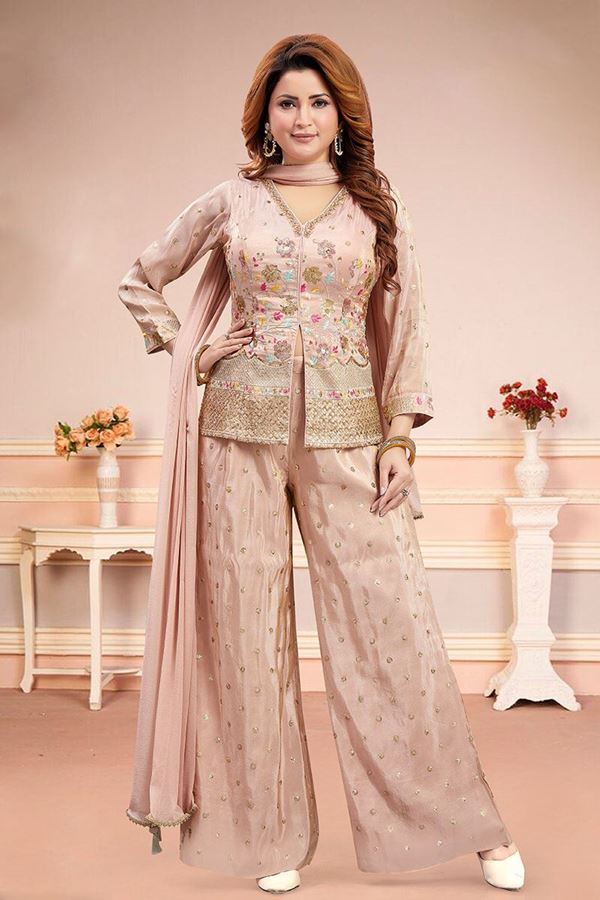 Picture of  Beautiful Peach Designer Palazzo Suit for Engagement, Reception, Sangeet, Party, and Festivals